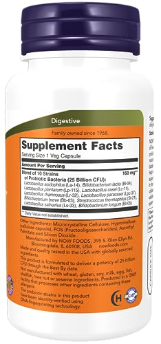 NOW Supplements, Probiotic-10™, 25 Billion, with 10 Probiotic Strains, Dairy, Soy and Gluten Free, Strain Verified, 100 Veg Capsules