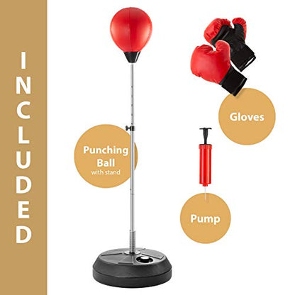 Punching Bag with Stand, Boxing Bag for Teens & Adults - Height Adjustable - Boxing Gloves Included - Speed Bag - for MMA Training, Boxing Equipment, Workout Equipment, Stress Relief & Fitness