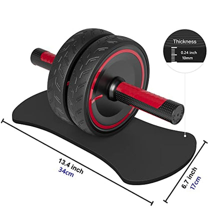 Readaeer Metal Handle Ab Roller Wheel with Knee Pad Abdominal Exercise for Home Gym Fitness Equipment Black & Red