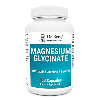 Dr. Berg's Magnesium Glycinate 400mg - Fully Chelated Veg Capsules for Stress, Calm, Relaxation & Sleep Support w/Vitamin D & B6-150