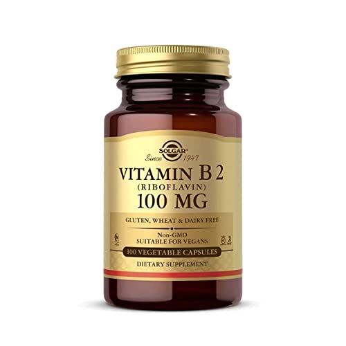 Solgar Vitamin B2 (Riboflavin) 100mg, 100 Vegetable Capsules - Energy Metabolism, Healthy Nervous System - Non-GMO, Vegan, Gluten Free, Dairy Free, Kosher, Halal - 100 Servings