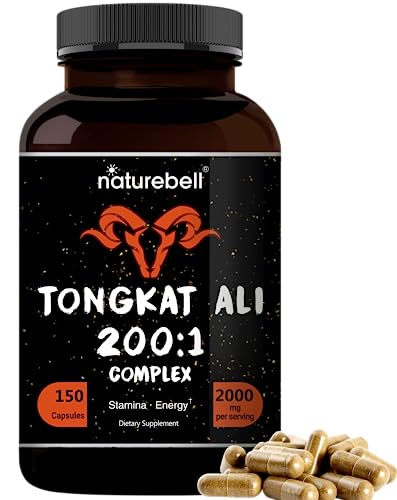 NatureBell Tongkat Ali 200:1 Extract for Men, 2000mg Per Serving, Indonesia Origin, Eurycoma Longifolia | with Panax Ginseng for Energy, Stamina, & Male Health Support (150 Count (Pack of 1))