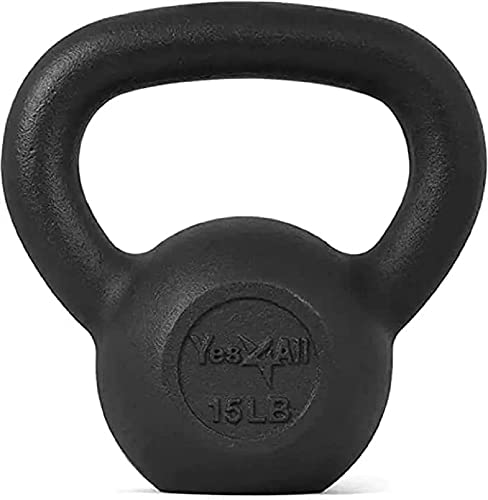 Yes4All Solid Cast Iron Kettlebell Weights Set – Great for Full Body Workout and Strength Training – Kettlebell 15 lbs (Black)