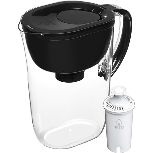 Brita Large Water Filter Pitcher for Tap and Drinking Water with SmartLight Filter Change Indicator + 1 Standard Filter, Lasts 2 Months, 10-Cup Capacity, Christmas Gift for Men and Women, Black
