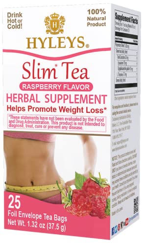 Hyleys Slim Tea Raspberry Flavor - Weight Loss Herbal Supplement Cleanse and Detox - 25 Tea Bags (1 Pack)