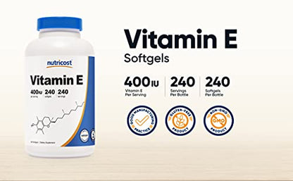 Nutricost Vitamin E 400 IU, 240 Softgel Capsules - Gluten Free, Non-GMO