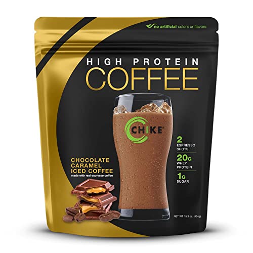 Chike Chocolate Caramel High Protein Iced Coffee, 20 G Protein, 2 Shots Espresso, 1 G Sugar, Keto Friendly and Gluten Free, 14 Servings (14.8 Ounce)