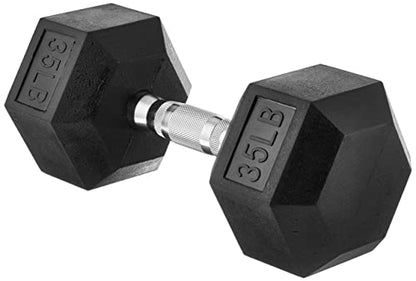 Amazon Basics Rubber Encased Exercise & Fitness Hex Dumbbell, Hand Weight for Strength Training, 35 Pounds, Black & Silver