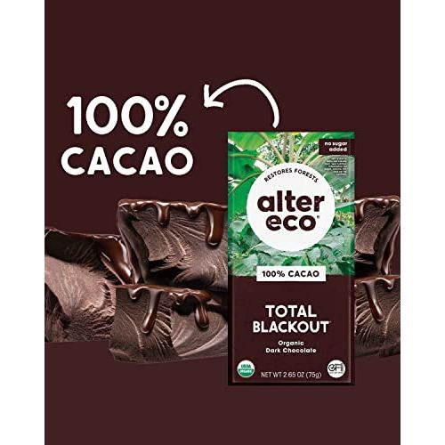 Alter Eco | Dark Chocolate Bars | Pure Dark Cocoa, Fair Trade, Organic, Non-GMO, Gluten Free (Total Blackout)