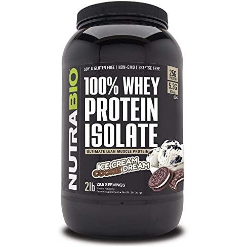 NutraBio 100% Whey Protein Isolate - Complete Amino Acid Profile - 25G of Protein Per Scoop - Soy and Gluten Free - Zero Fillers, Non-GMO, Protein Powder - Cookies and Cream, 2 Pounds