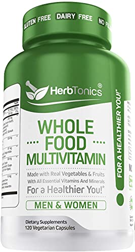 Whole Food Multivitamin for Women & Men with Superfoods from Whole Food Markets | Real Raw Veggies, Fruits, Vitamin E, A, B Complex | Vegan Non-GMO 120 Vegetarian Capsules (Adult)