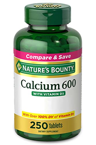 Nature's Bounty Calcium Carbonate & Vitamin D, Supports Immune Health & Bone Health, 600mg Calcium & 800IU Vitamin D3, 250 Tablets