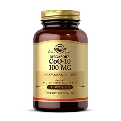 Solgar Megasorb CoQ-10 100 mg, 90 Softgels - Supports Heart Function & Healthy Aging - Coenzyme Q10 Supplement - Enhanced Absorption - Non-GMO, Gluten Free, Dairy Free - 90 Servings