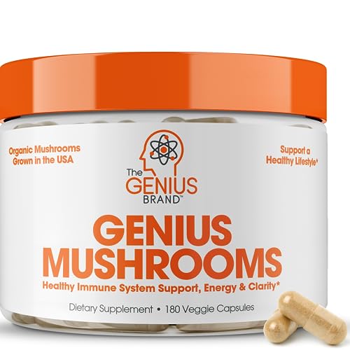 Genius Mushroom - Lions Mane, Cordyceps and Reishi - Nootropic Brain Supplement - Natural Energy, Memory & Liver Support, 180 Veggie Pills