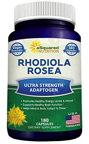 aSquared Nutrition Rhodiola Rosea Supplement 1000mg - 180 Vegan Capsules - Max Strength Rhodiola Root Extract Pills Improve Pure Energy, Brain Function & Stress Relief -Golden Root Herb Powder Tablets