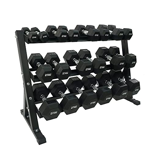 Healthy You Rubber Hex Dumbbell Complete Package Set 2 Each Of 5-50 lbs With Rack 550 lbs