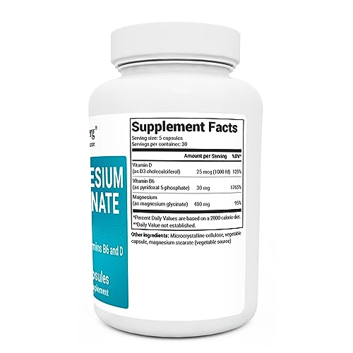 Dr. Berg's Magnesium Glycinate 400mg - Fully Chelated Veg Capsules for Stress, Calm, Relaxation & Sleep Support w/Vitamin D & B6-150