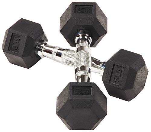 Signature Fitness Rubber Encased Hex Dumbbell, 5LB Pair