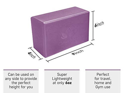 Yoga Blocks and Strap Set 2 Pack Yoga Blocks Light Weight High Density Foam 4 x 6 x 9 Inches and 8 Foot Thick Cotton Yoga Strap for Beginners and Advanced Yogis Supports All Poses (Purple)