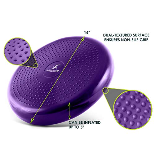 ProsourceFit Core Balance Disc Trainer, 14” Diameter with Pump for Improving Posture, Fitness, Stability, Purple