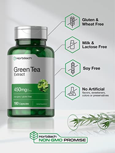 Green Tea Extract Capsules 450mg | 180 Count | Herbal Supplement | Non-GMO and Gluten Free | by Horbaach