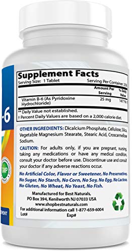 Best Naturals Vitamin B-6 25 Mg Tablets, 250 Count