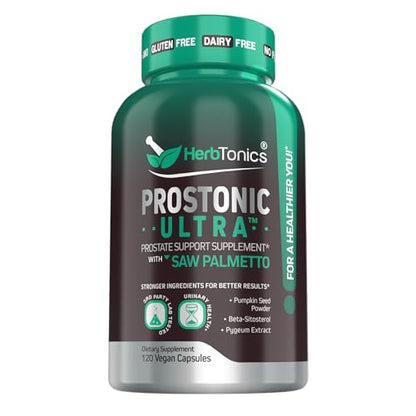 Herbtonics Prostate Support Supplement for Men's Health - Saw Palmetto & Beta Sitosterol Formula with Pumpkin Seed Oil - Promotes Prostate Health & Less Urination - DHT Blocker for Hair - 120 Capsules