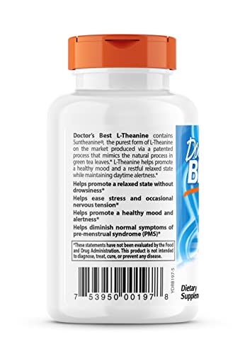 Doctor's Best L-Theanine Contains Suntheanine, Helps Reduce Stress & Sleep, Non-GMO, Gluten Free, Vegan, 150 mg (DRB-00197), 90 Count