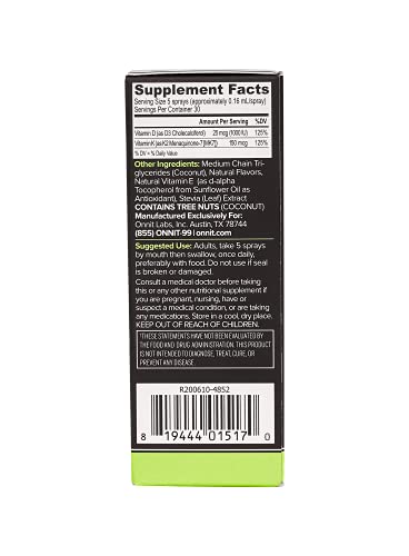 ONNIT Labs Passion Fruit Guava Vitamin D3 Spray with Vitamin K2, 0.8 FZ