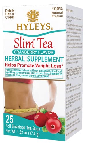 Hyleys Slim Tea Cranberry Flavor - Weight Loss Herbal Supplement Cleanse and Detox - 25 Tea Bags (1 Pack)