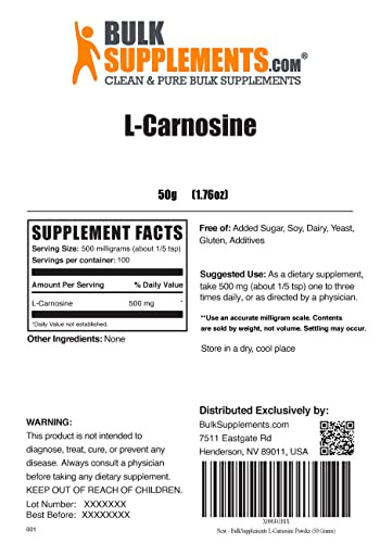 BulkSupplements.com L-Carnosine Powder Eye Supplement - Carnosine Supplement (50 Grams - 1.8 oz)