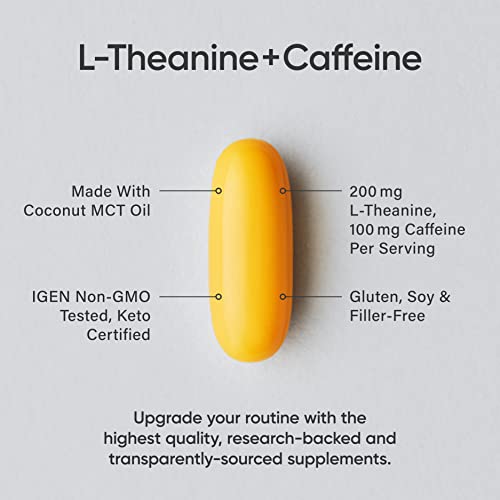 Sports Research L-Theanine Supplement with Caffeine & Coconut MCT Oil - Focused Energy, Alertness & Relaxation Without Drowsiness - 200mg L Theanine, 100mg Organic Caffeine - 60 Liquid Softgels