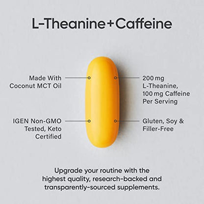 Sports Research L-Theanine Supplement with Caffeine & Coconut MCT Oil - Focused Energy, Alertness & Relaxation Without Drowsiness - 200mg L Theanine, 100mg Organic Caffeine - 60 Liquid Softgels