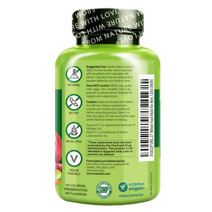 NATURELO Whole Food Multivitamin for Men - with Vitamins, Minerals, Organic Herbal Extracts - Vegetarian - for Energy, Brain, Heart, Eye Health - 120 Vegan Capsules