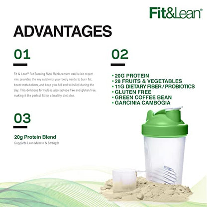 Fit & Lean Meal Shake, Fat Burning Meal Replacement, Meal Replacement with Protein, Fiber, Probiotics and Organic Fruits & Vegetables, Cookies and Cream, 1lb, 10 Servings Per Container