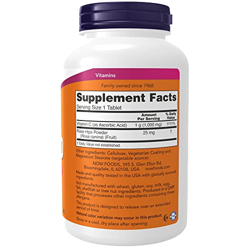 NOW Supplements, Vitamin C-1,000 with Rose Hips, Sustained Release, Antioxidant Protection*, 250 Tablets