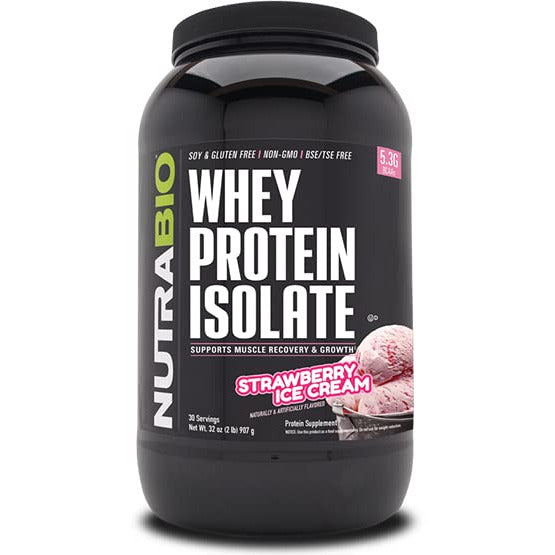 NutraBio 100% Whey Protein Isolate - Complete Amino Acid Profile - 25G of Protein Per Scoop - Soy and Gluten Free - Zero Fillers, Non-GMO, Protein Powder - Strawberry, 2 Pounds