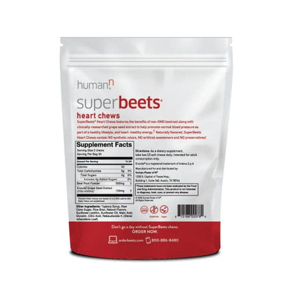 humanN SuperBeets Heart Chews - Nitric Oxide Production and Blood Pressure Support - Grape Seed Extract & Non-GMO Beet Energy Chews - Pomegranate Berry Flavor - 60 Count