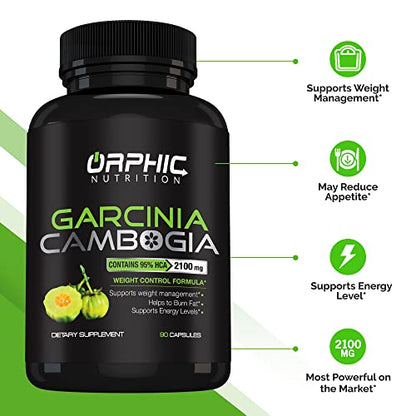 ORPHIC NUTRITION Garcinia Cambogia Extract - to Support Weight Loss Efforts* - Supplement Suitable for Vegetarians - 2100 MG - 90 Caps