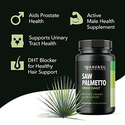 Saw Palmetto Prostate Supplements for Men to Extenze Youth & Reduce Prostate Inflammation | DHT Blocker Hair Health for Men to Suppor Hair Thickening | Over 3 Month Supply Mens Prostate & Hair Health