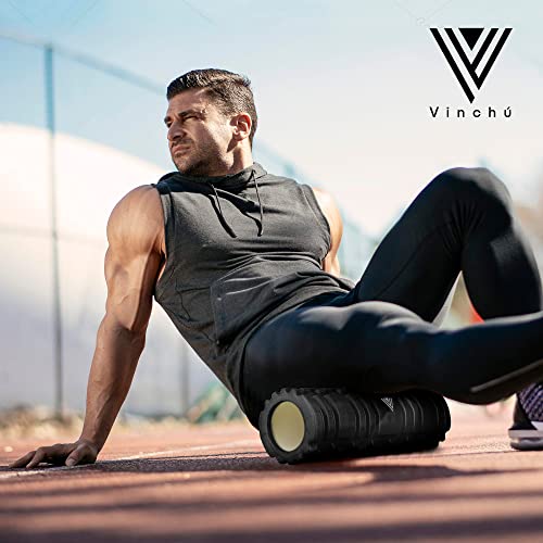 The Vinchu Foam Roller - Deep Tissue Massage Muscle Roller and Stretching Equipment for Sustainable Strength and Myofascial Trigger Point Release (Space Black)