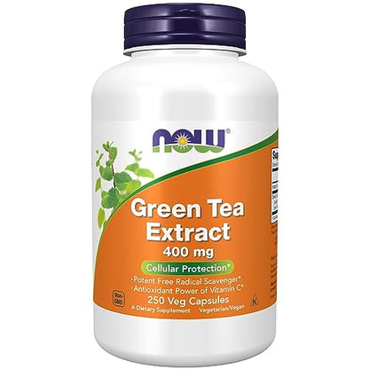 NOW Supplements, Green Tea Extract 400 mg with Vitamin C for Dietary, Cellular Protection*, 250 Veg Capsules