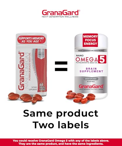 GranaGard 𝗖𝗟𝗜𝗡𝗜𝗖𝗔𝗟𝗟𝗬 𝗣𝗥𝗢𝗩𝗘𝗡 (1-Month Supply) 𝗕𝗥𝗔𝗜𝗡 𝗦𝗨𝗣𝗣𝗟𝗘𝗠𝗘𝗡𝗧𝗦 𝗪𝗜𝗧𝗛 𝗔𝗡𝗧𝗜-𝗔𝗚𝗜𝗡𝗚, Memory Pills, Omega 5 Pomegranate Supplement, 1 bottles 60ct