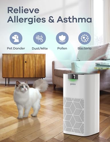 Air Purifiers For Home Large Room, Ganiza 1570ft² H13 HEPA Air Purifiers for Pets with Air Quality Monitor, 23db Air Purifiers for Bedroom Remove Pet Hair Dander Pollen Smoke Dust Mold Odor Eliminator