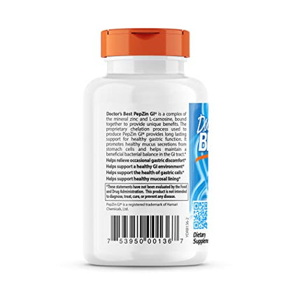 Doctor's Best PepZin GI, Zinc-L-Carnosine Complex, Non-GMO, Vegan, Gluten /Soy Free, Digestive Support, 120 Veggie Caps