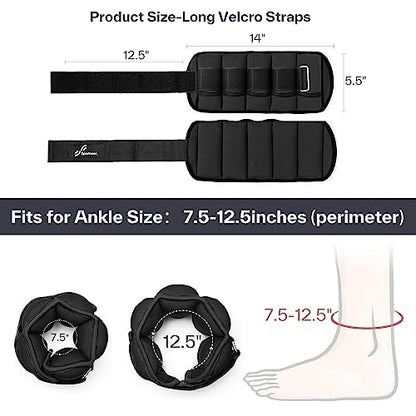 Sportneer Adjustable Weighted Ankle Weights Set 1 Pair 2 4 6 8 10 Lbs Leg Weight Straps for Women Men for Gym,Fitness, Workout,Walking, Jogging,1-5 lbs for Each Ankle, 1 Pair 2-10 lbs (Black)