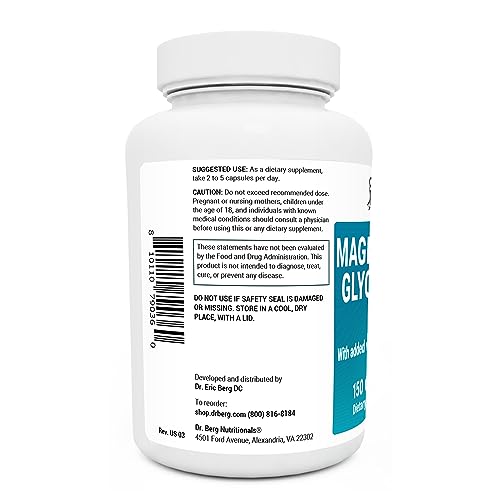 Dr. Berg's Magnesium Glycinate 400mg - Fully Chelated Veg Capsules for Stress, Calm, Relaxation & Sleep Support w/Vitamin D & B6-150