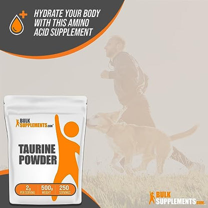 BULKSUPPLEMENTS.COM Taurine Powder - Taurine Supplement, Taurine 2000mg, Amino Acids Supplement - Heart Health Supplements, Unflavored, Pure & Gluten Free, 2g per Serving, 500g (1.1 lbs)