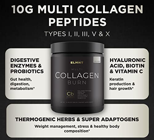 Super Multi Collagen Burn Powder for Women w. Probiotics, ACV, KSM66, Phytosome Green T, Biotin - Thermogenic Collagen Protein Supplement for Women Weight Metabolism & Gut Health + Hair Skin Nails