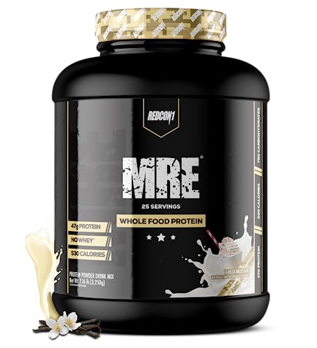 REDCON1 MRE Protein Powder, Vanilla Milkshake - Meal Replacement Protein Blend Made with MCT Oil + Whole Foods - Protein with Natural Ingredients to Aid in Muscle Recovery (7 lbs)